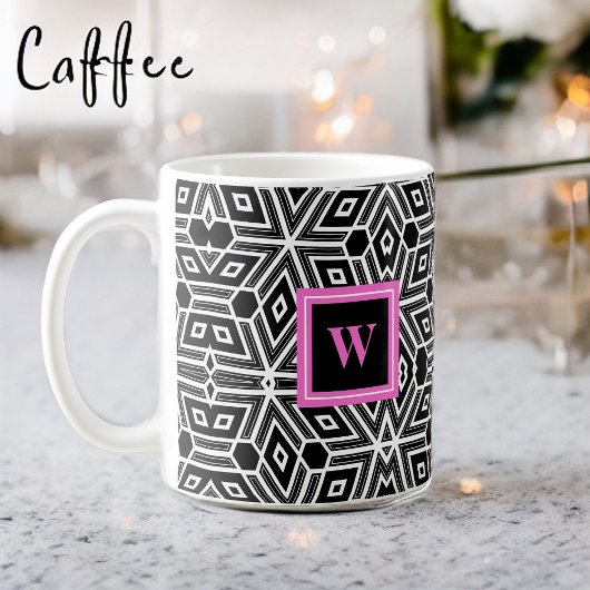 Black Gray White Cubism Neo Geo with Pink Monogram Kaffeetasse
