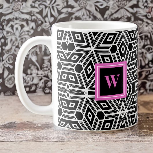 Black Gray White Cubism Neo Geo with Pink Monogram Kaffeetasse