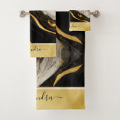Black Gray White Gold Marmor Luxus Moderne Badhandtuch Set (Insitu)