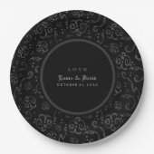 Black Gray & White Halloween Matching Wedding Pappteller (Vorderseite)