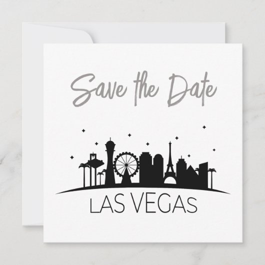 Black Gray White Las Vegas Hochzeit speichern das Einladung (Vorderseite)