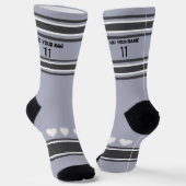 Black, gray, white- Name Number heart Socks Socken (Gewinkelt)