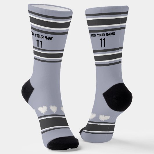 Black, gray, white- Name Number heart Socks Socken (Gewinkelt)