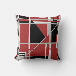 Black Gray White on Dark Red Abstract Labyrinth Kissen