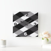 Black/Gray/White Plaid Pattern - Clock Quadratische Wanduhr (Zuhause)