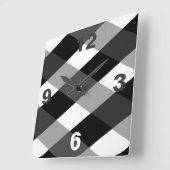 Black/Gray/White Plaid Pattern - Clock Quadratische Wanduhr (Winkel)