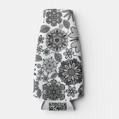 Black Gray White Retro Floral Art Seamless Pattern Flaschenkühler (Vorderseite)