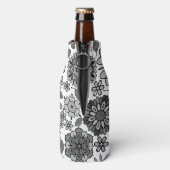 Black Gray White Retro Floral Art Seamless Pattern Flaschenkühler (Flasche Rückseite)