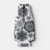 Black Gray White Retro Floral Art Seamless Pattern Flaschenkühler (Rückseite)