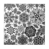 Black Gray White Retro Floral Art Seamless Pattern Fliese (Vorderseite)