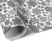 Black Gray White Retro Floral Art Seamless Pattern Geschenkpapier (Rolleneckpunkt)