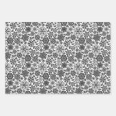 Black Gray White Retro Floral Art Seamless Pattern Geschenkpapier Set (Vorderseite 3)