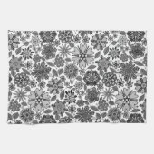 Black Gray White Retro Floral Art Seamless Pattern Geschirrtuch (Horizontal)