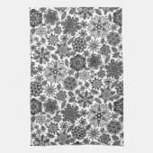 Black Gray White Retro Floral Art Seamless Pattern Geschirrtuch (Vertikal)