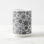 Black Gray White Retro Floral Art Seamless Pattern Kaffeetasse (Mittel)