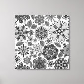 Black Gray White Retro Floral Art Seamless Pattern Leinwanddruck (Vorderseite)