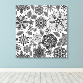 Black Gray White Retro Floral Art Seamless Pattern Leinwanddruck (Insitu (Holzboden))