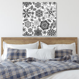 Black Gray White Retro Floral Art Seamless Pattern Leinwanddruck