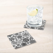 Black Gray White Retro Floral Art Seamless Pattern Rechteckiger Pappuntersetzer (Vor Ort)