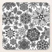 Black Gray White Retro Floral Art Seamless Pattern Rechteckiger Pappuntersetzer (Vorderseite)