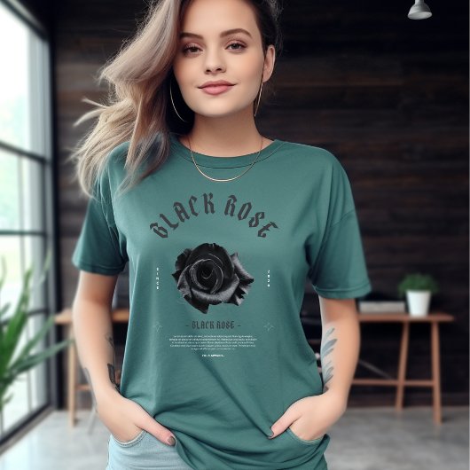 Black Gray White Typografy Black Rose T - Shirt