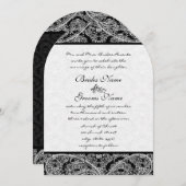 Black Gray White Vintag Paisley Damask Hochzeiten Einladung (Vorne/Hinten)