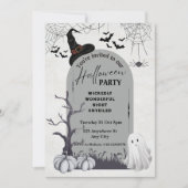Black Gray Wicklerisch Spooky Ghost Halloween Einladung (Vorderseite)