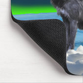 Black Gray Wolf & Northern Lights Fantasy Mousepad (Ecke)