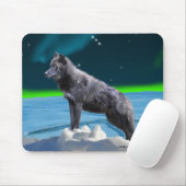 Black Gray Wolf & Northern Lights Fantasy Mousepad (Mit Mouse)