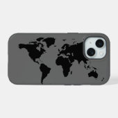 Black Gray World Map iPhone 15 Hülle (Rückseite (Horizontal))