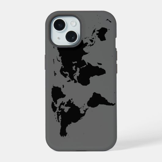 Black Gray World Map iPhone 15 Hülle (Rückseite)