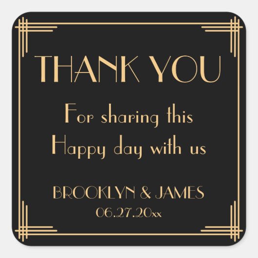 Black Great Art Deco Wedding Stickers (Vorderseite)