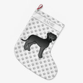 Black Great Dane Niedlich Cartoon Dog & Name Großer Weihnachtsstrumpf (Vorderansicht (hängend))
