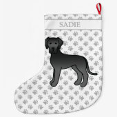 Black Great Dane Niedlich Cartoon Dog & Name Großer Weihnachtsstrumpf (Rückseite)