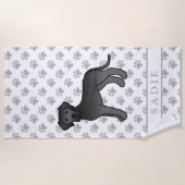 Black Great Dane Niedlich Cartoon Dog & Name Strandtuch (Vorderseite)