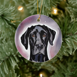 Black Great Dane Watercolor Art Keramik Ornament