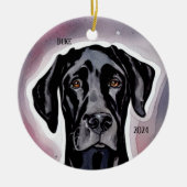 Black Great Dane Watercolor Art Keramik Ornament (Vorne)