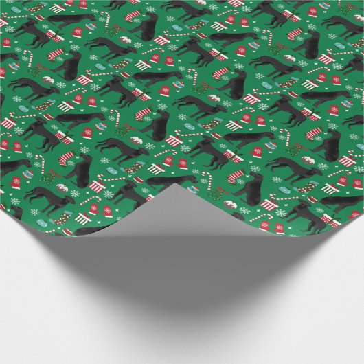 Black Great Dane Weihnachtshund Geschenkpapier (Ecke)
