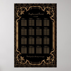 Black Great Gatsby Art Deco 1920s Seating Chart Poster
