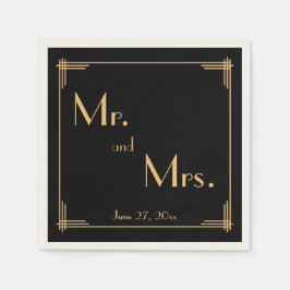 Black Great Gatsby Art Deco Ecru Wedding Napkins Serviette