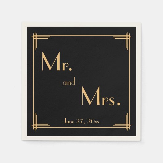 Black Great Gatsby Art Deco Ecru Wedding Napkins Serviette (Vorderseite)