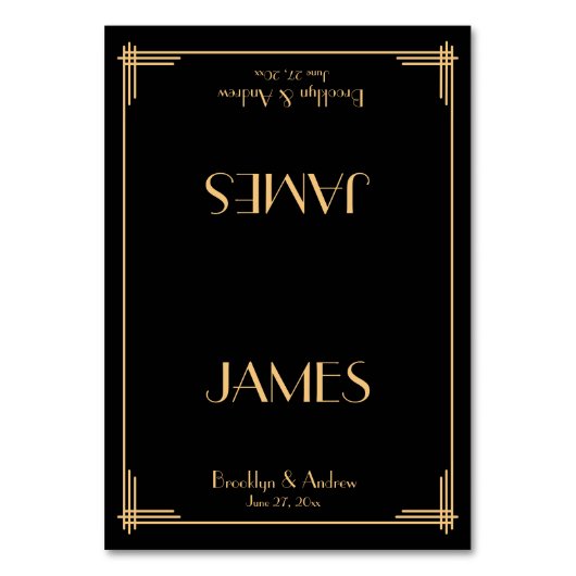 Black Great Gatsby Art Deco Hochzeiten Platzkarten Tischnummer (Vorderseite)