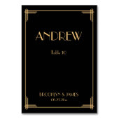 Black Great Gatsby Art Déco Hochzeitskarten Tischnummer (Rückseite)