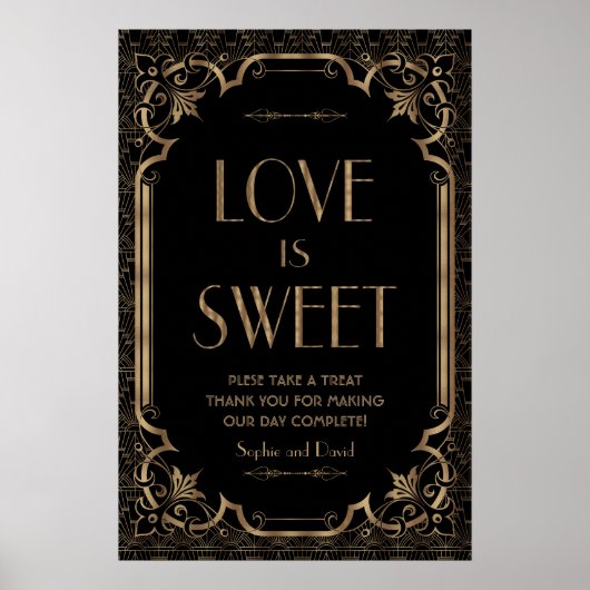 Black Great Gatsby Art Deco Liebe ist süß Poster (Vorne)