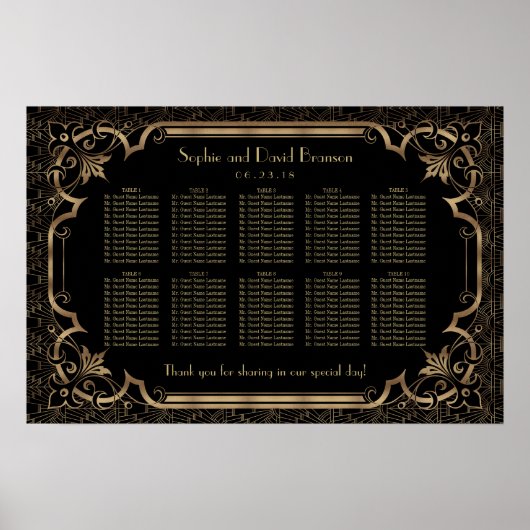 Black Great Gatsby Art Deco Seating Chart 2 der 19 Poster (Vorne)