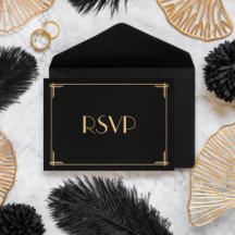 Black Great Gatsby Art Deco Wedding RSVP Card