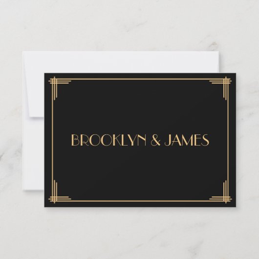 Black Great Gatsby Art Deco Wedding RSVP Card Karte (Rückseite)