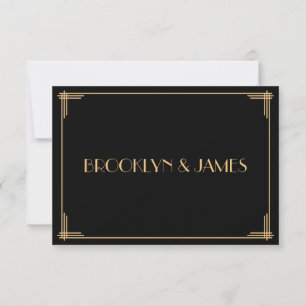 Black Great Gatsby Art Deco Wedding RSVP Card Karte
