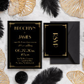 Black Great Gatsby Art Deco Wedding RSVP Card Karte