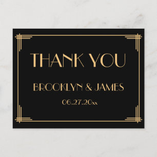 Black Great Gatsby Art Deco Wedding Vielen Dank Postkarte